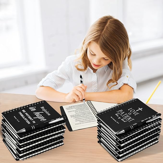 Christian Prayer Journal Spiral Black Notebooks Bulk Small Notepad with Pens - Small Notepads (4.13”x5.43”) - inspirational Gifts for male, Church Members & Bible Study Groups (30 sets Black)
