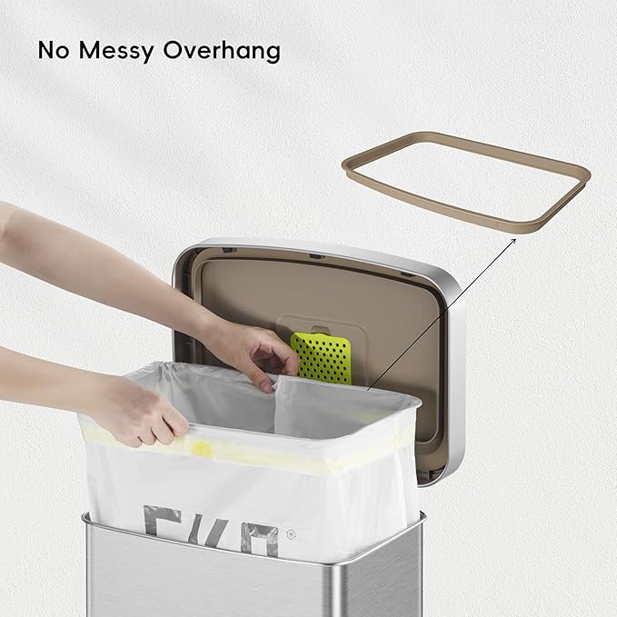 EKO Hudson Matte Stainless 50 Liter/13.2 Gallon Step Trash Can with Rear Trash Bag Storage Compartment