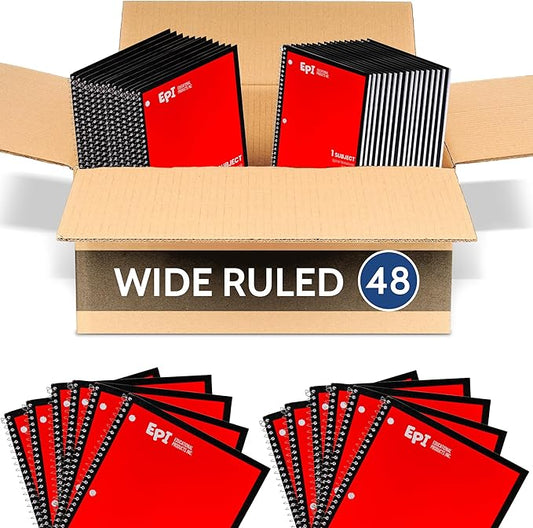 EPI Spiral Notebook | Wide - 70 Sheets, Durable Spiral Binding | 10.5 x 8 in | Classroom Supplies | School, Office, Note Taking, Journaling - 48 Pack