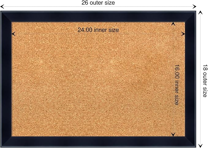 Amanti Art Natural Cork Board for Wall, 18x26 Vision Board with Black Wood Frame, Medium Corkboard Office Decor for Home Organization, Modern Contemporary Corkboard Pinboard to display items for home