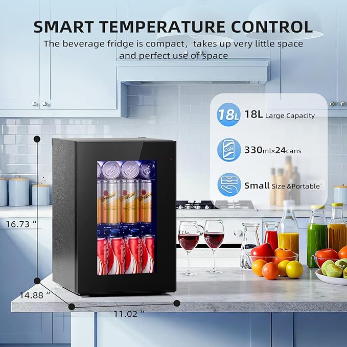 Antarctic Star 18L Beverage Refrigerator Cooler 24Can, Mini Fridge with Quiet Compressor, LED Light,Freestanding Small Fridge with Electronic Temperature Control for Home and Bar(40-61 ℉)