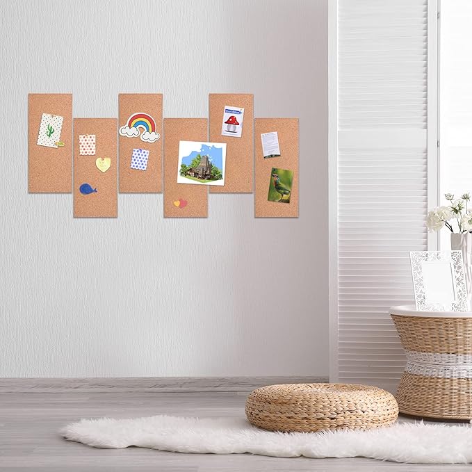 4 Pack Cork Bulletin Board 17"x8" - 1/2" Thick Cork Board Tiles,Self-Adhesive Frameless Cork Tiles Wall Decor for DIY, Office, School and Home Decor