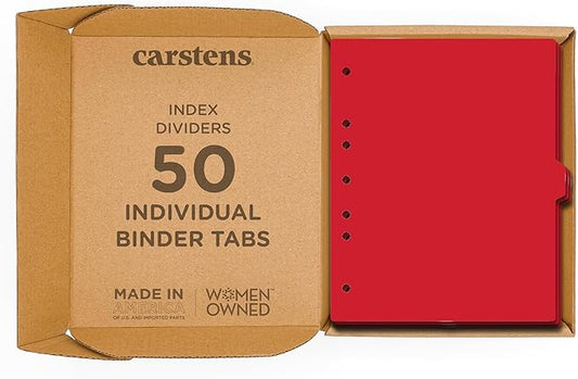 Carstens - Heavy Duty Plastic Ring Binder Dividers, Side Tab, 1/9 Cut, Tab 5 Position, US Letter, Red, Case of 50, (2618-05CS) - Ideal Medical Chart Dividers or Index Tabs for 3 Ring Binders