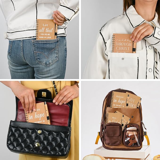 Christian Prayer Journal Spiral Notebooks Bulk with Pens - Small Notepads (4.13”x5.43”) - inspirational Gifts for Women men,Church Members & Bible Study Groups (60 sets Brown)