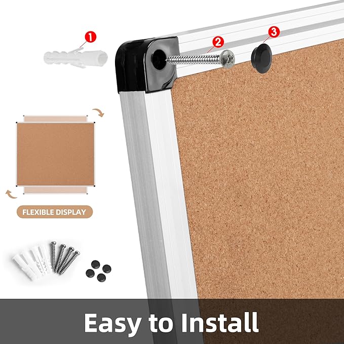 Board2by Extra Large Cork Bulletin Board 48" X 48", Silver Aluminum Framed 4'x4' Corkboard for Wall, Wall Mounted Notice Pin Board with 18 Push Pins for School, Home & Office