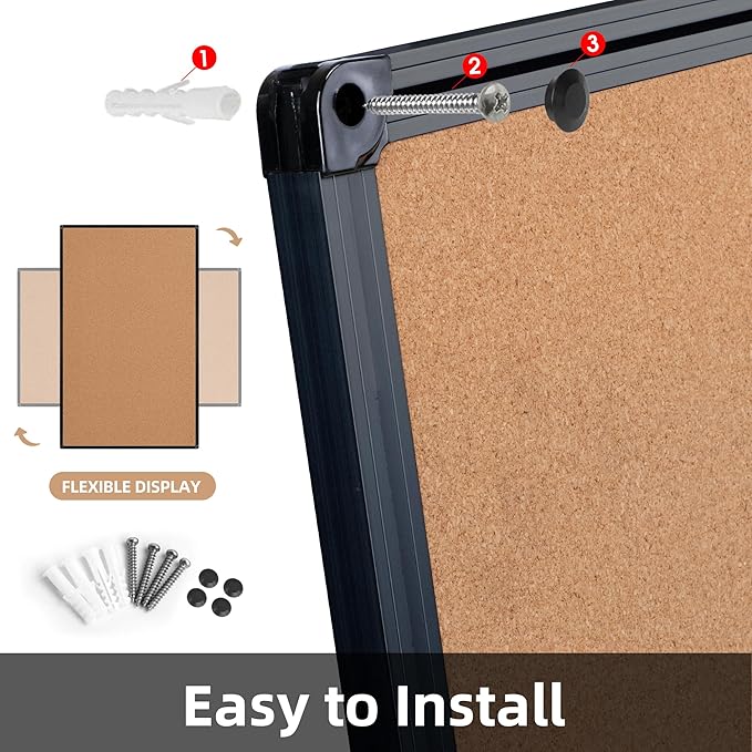 Board2by Extra Large Cork Bulletin Board 60" X 36", Black Aluminum Framed 5'x3' Corkboard for Wall, Wall Mounted Notice Pin Board with 18 Push Pins for School, Home & Office