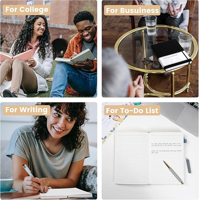 CAGIE 2 Pack Journals Notebooks for Women Men Leather Journals for Writing Hardcover A5 Journaling Notebooks Thick Journal Supplies Diary, Black& Blue