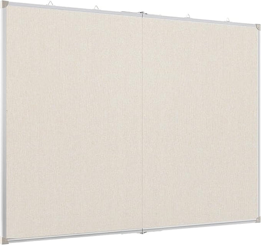 Double-Sided Large Cork Board with Linen, 60" x 40" Foldable Hanging Aluminum Framed Bulletin Board, Vision Board Pin Board Corkboards for Walls, Office, School Decor, 20 Pushpins
