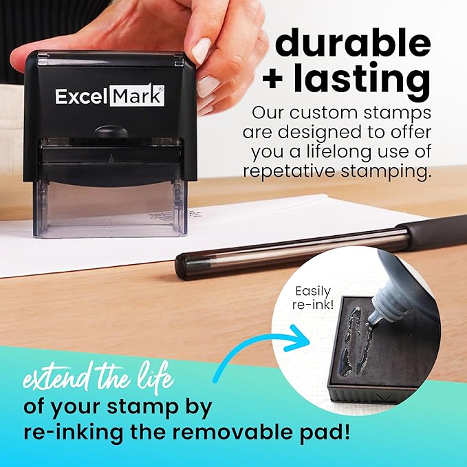 ExcelMark Custom Rubber Stamp – Clean & Easy Stamping – Personalized Self-Inking Stamp (Large)