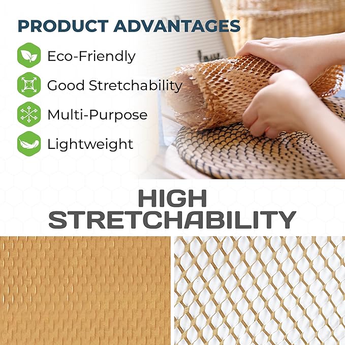 HexcelWrap Honeycomb Packing Paper - Eco-Friendly, Sustainable Paper Bubble Wrap for Shipping and Moving, Cushioned Packing Material. No Tape Needed - White, 12" x 1400'