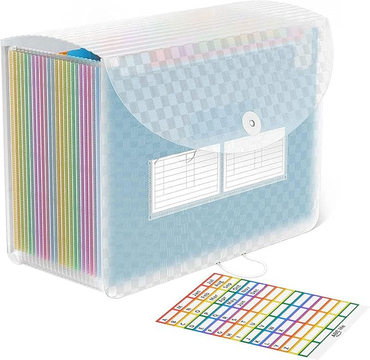 ABC life 26 Pockets Accordian File Folder Organizer Letter Size Expanding File Folder, A4 Portable Document Paper School Organizer, Expandable Multicolor Accordion Filing Folders with Labels(Blue)