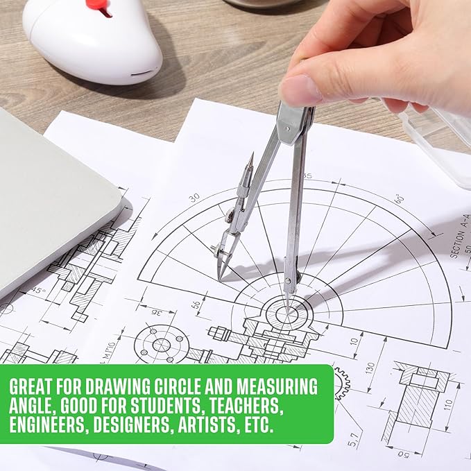 EBOOT Student Geometry Math Set, Drawing Compass and 6 Inch Swing Arm Protractor 180 Degree Math Protractor(Green)