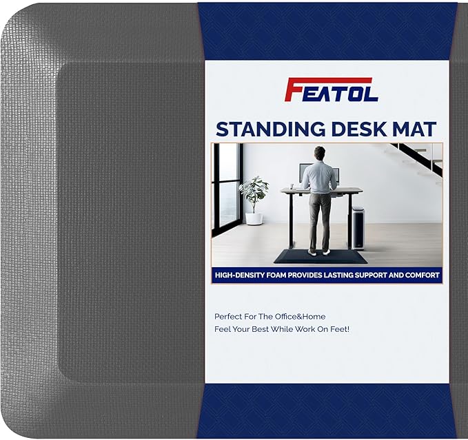 FEATOL Anti Fatigue Mat Floor Mat, Extra Thick Standing Office Desk Mat Memory Foam Cushioned Anti Fatigue Ergonomic Kitchen Mats Comfort Standing Pad NOT PVC 9/10 Inch Thick (20" x 39", Gray)