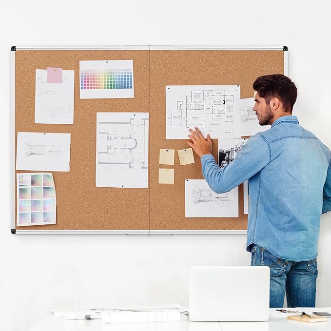 Board2by Extra Large Cork Bulletin Board 60" X 48", Foldable Notice Pin Board for Wall, Silver Aluminum Framed 5'x4' Corkboard, Wall Mounted Noticeboard with 36 Push Pins for School, Home & Office