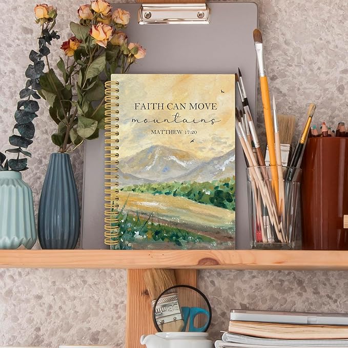 Faith Can Move Mountains Christian Spiral Notebook, Bible Journaling Notebooks for Women Men, Religious Hardcover Journals for Office 160 Pages 5.5 x 8.3 Inch, Christian Gifts for Women Faith