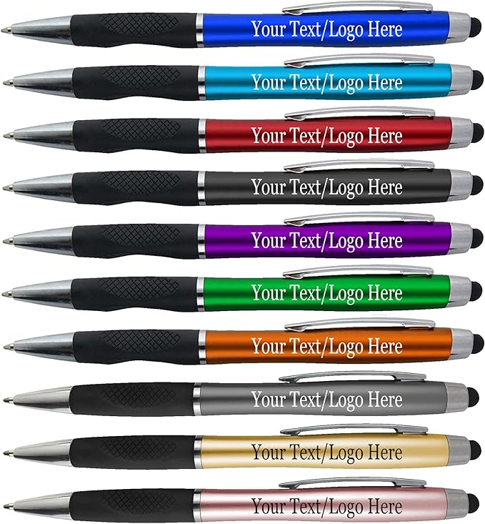 Customized Pens With your Custom Logo or Text-300 Pack Bulk-for Businesses, Parties, and Events, 2 in 1 Ballpoint Pen + Capacitive Stylus Compatible with Touchscreen Devices, Red Barrel, Blue Ink