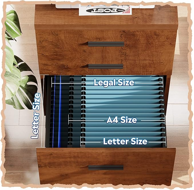 DEVAISE 3 Drawer File Cabinet for Home Office, Wood Under Desk Filing Cabinet, Rolling Printer Stand with Wheels, Walnut