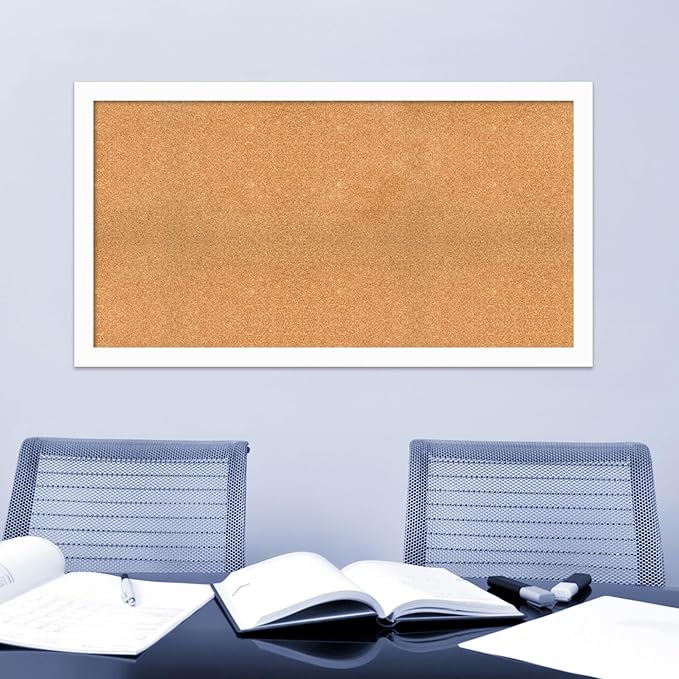 Amanti Art Natural Cork Board for Wall, 29x53 Vision Board with White Frame, Oversize Corkboard Office Decor for Home Organization, Casual Corkboard Pinboard to Display Items for Home Organization in