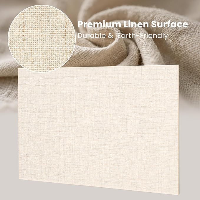 Bulletin Board 36 x 24 inches, 3' x 2' Linen Board for Wall, Decorative Fabric Pin Board with Safe Removable Adhesive Tapes for Home and Office, Includes 20 Push Pins-Light Yellow Stripes