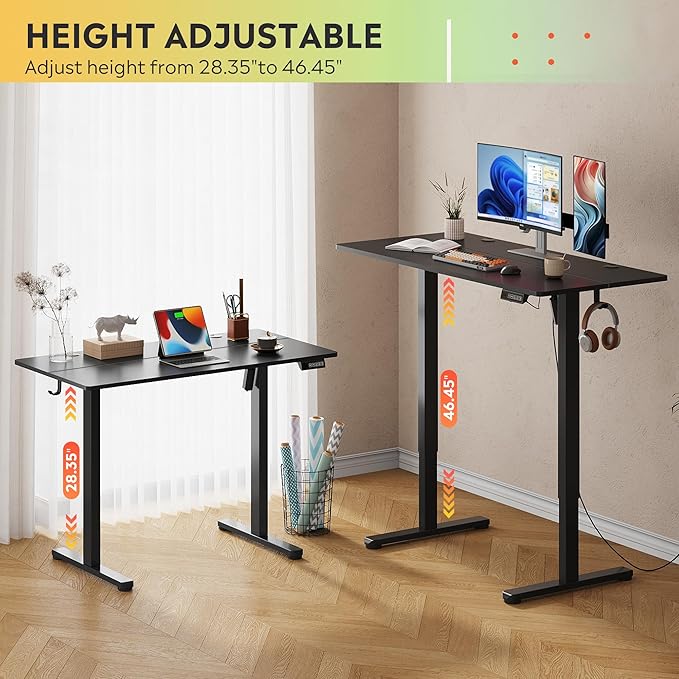 DEVAISE 48 Inch Electric Standing Desk, 3 Adjustable Height Stand up Desk for Home Office, Ergonomic Sit to Stand Desk with LED Touchscreen, Headphone Hook, 3 Memory Preset Computer Desk (Black)