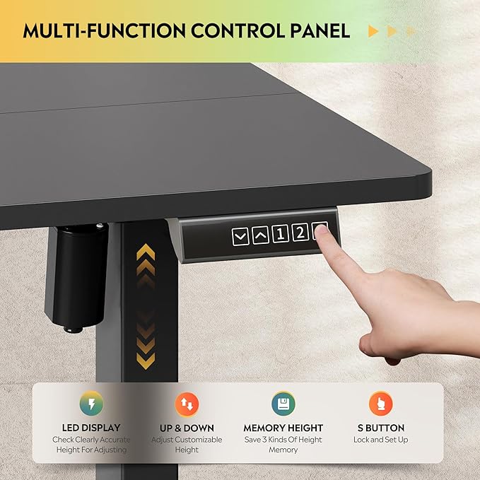 DEVAISE 48 Inch Electric Standing Desk, 3 Adjustable Height Stand up Desk for Home Office, Ergonomic Sit to Stand Desk with LED Touchscreen, Headphone Hook, 3 Memory Preset Computer Desk (Black)