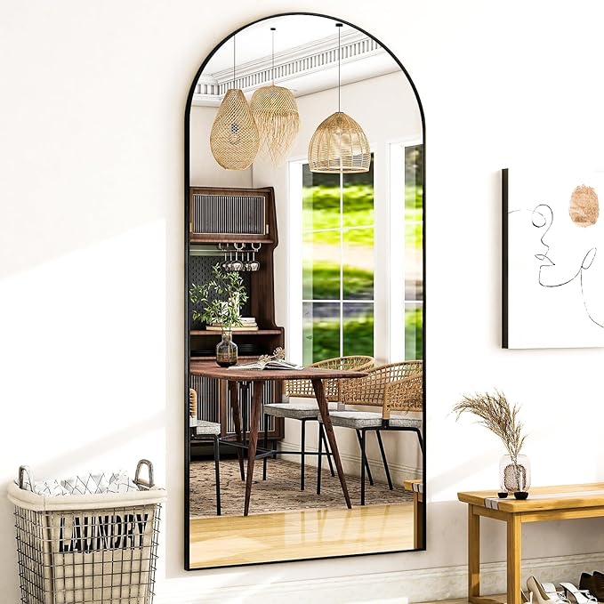 Full Body Mirror 26x71 inch Arched Full Length Mirror with Stand Aluminum Wall Mounted Hanging or Leaning Standing Mirrors,Black