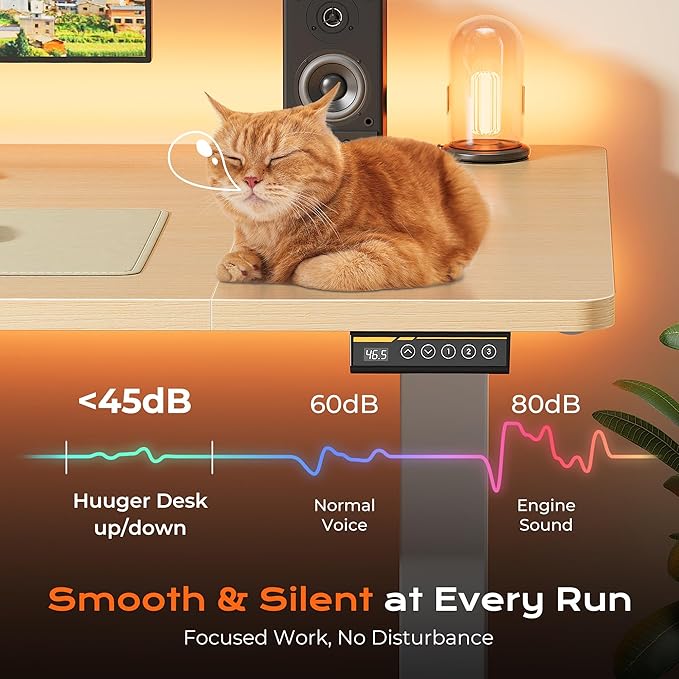 Huuger 63 x 28 Large Electric Standing Desk, Height Adjustable Computer Desk, 27.6" Deep Desktop, Stand up Gaming Office Table with 2 Hooks, 3 Preset Heights, for Home Office, Oak