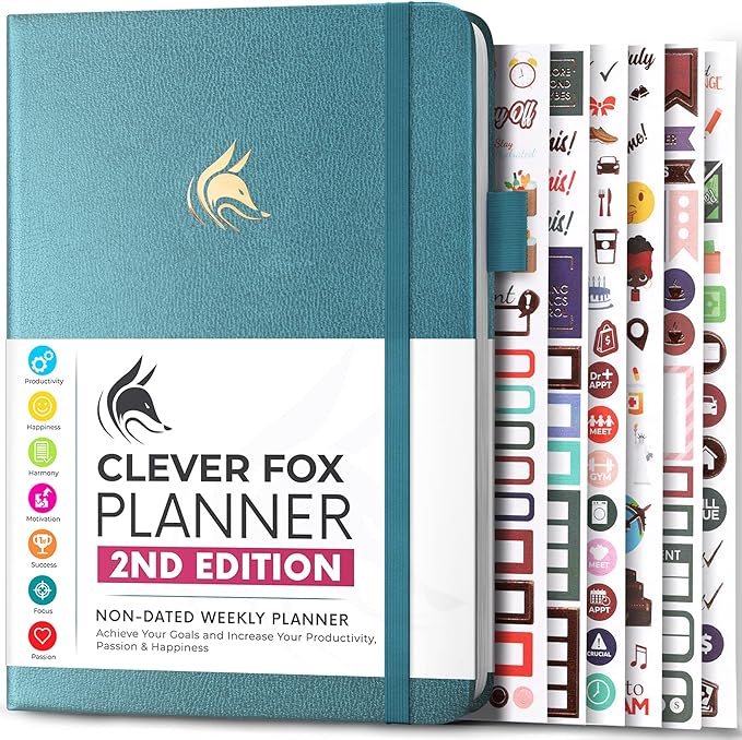 Clever Fox Planner 2nd Edition – Colorful Weekly & Monthly Goal Planner, Time Management & Productivity Organizer, Undated, A5 (Aquamarine)