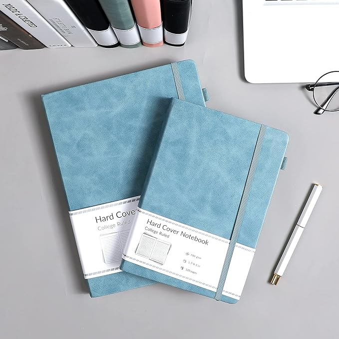 CAGIE Lined Journal Notebook, 320 Pages College Ruled Notebook, 100 Gsm Paper Thick Journal, A5 Hardcover Leather Journals for Writing Women Men, 5.7x8.3 In, Blue