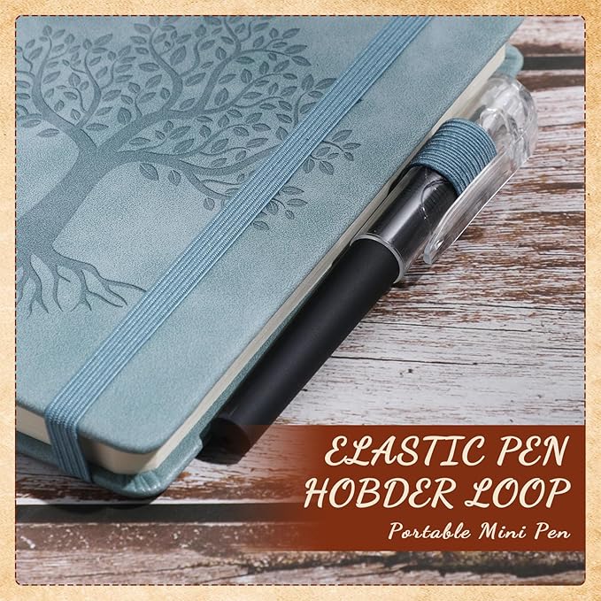 Estune Tree Small Notebooks Pen Leather Lined Pocket Subject Notebooks Hardcover Pocket Notepad Cute Ruled Leather Journals with Pen Holder for Men Women School Business, A6(Retro Color,20 Set)