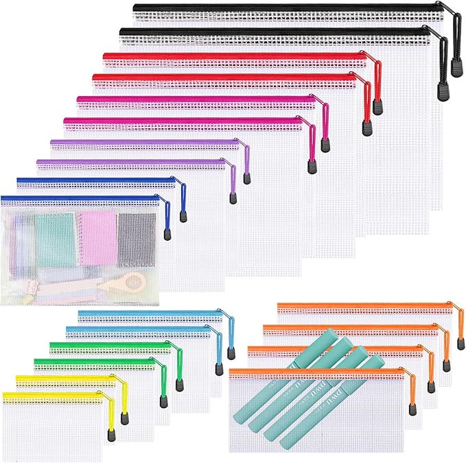 20pcs Mesh Zipper Pouch Bags,9 Sizes Plastic Zipper Bags for Organization,Reusable Zipper Pouches for Puzzle Board Game Storage,for Travel School Office Supplies.