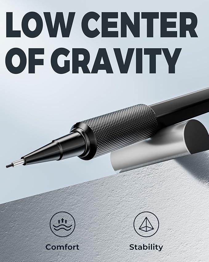 0.9mm Mechanical Pencil Set, 3PCS Metal Mechanical Pencils 0.9mm with 6 Tubes HB & 2B Lead Refills,Erasers, Weatherproof Artist Pencils with Case for Outdoor Writing Drafting Drawing