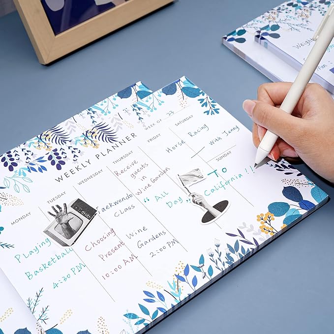 2 Pack Weekly Planner Notepad Tear Off Set of 2 Weekly Calendar Pad 52 Undated To Do List Notepad Desk Planning Pads Productivity Tracker for Work School Home Goals Notes Schedule Ideas, Blue