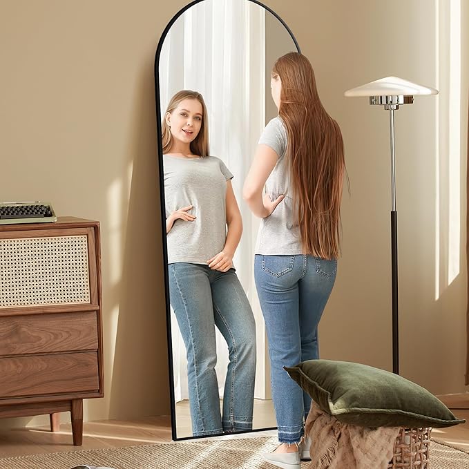 64"x21" Arched Full Length Mirror, Elegant Full Body Mirror with Stand for Bedroom & Cloakroom, Black