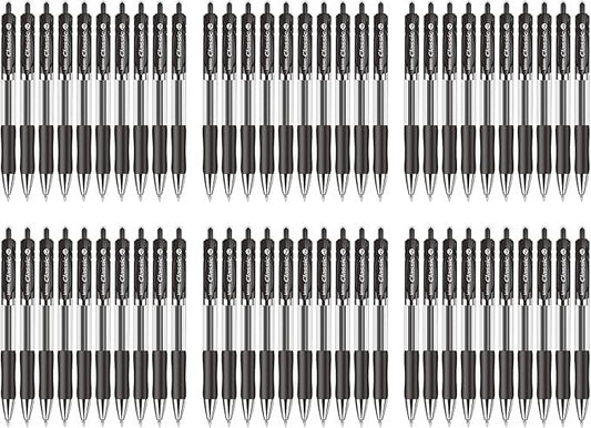 Classic Retractable Gel Roller Pens, 0.7mm Fine Point (Black Ink - 60 Packs)