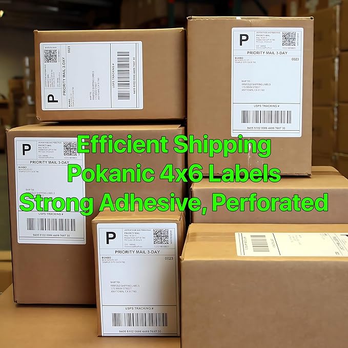 Fanfold 4 x 6 inch Thermal Labels Stack Direct White Strong Adhesive Perforated Postage Shipping Printer Compatible with Zebra SNBC Epson Rollo (500, Fanfold)