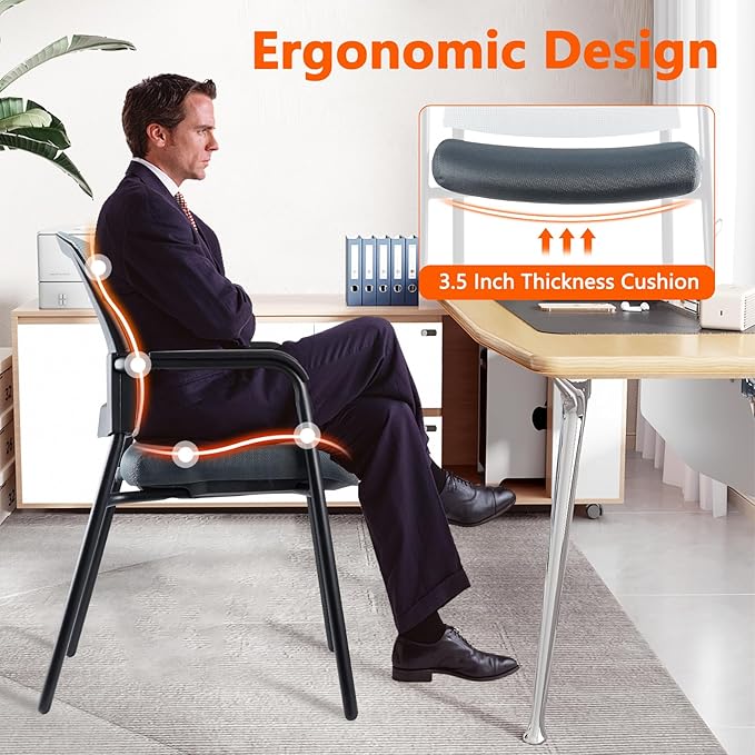 CLATINA Grey Stacking Chairs Stackable Waiting Room Chairs with Armrest, Mesh Office Reception Guest Chair for Home Desk Conference Lobby Church Medical Meeting Training Ergonomic, Set of 8