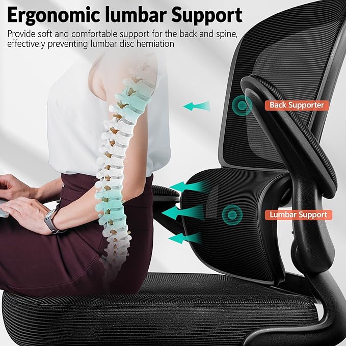 Home Office Desk Chair, Ergonomic Office Chair with Lumbar Support and Adjustable Armrests, Office Chair, Breathable Mesh Mid Back Computer Chair, Modern Comfy Desk Chair