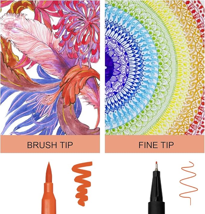 Dual Brush Marker Pens,24 Colored Markers,Fine Point and Brush Tip for Kids Adult Coloring Books Bullet Journals Planners,Note Taking Coloring Writing