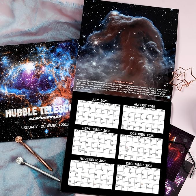 2026 Wall Calendar - Hubble Telescope Wall Calendar 2026, January 2026 - December 2026, 12" x 24" (Open), Hanging Hook, Blocks and Holidays - Stunning Hubble Discoveries
