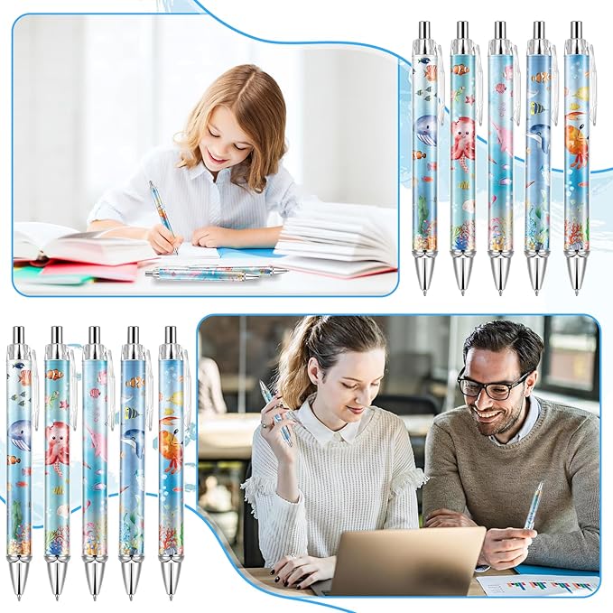30 PCS Under Sea Ballpoint Pens Retractable Fish Shark Pens Under The Sea Party Favors with 1mm Black Ink Replaceable Ballpoint Pen Refill for Kids Birthday School Office Supplies(Under Sea,30)