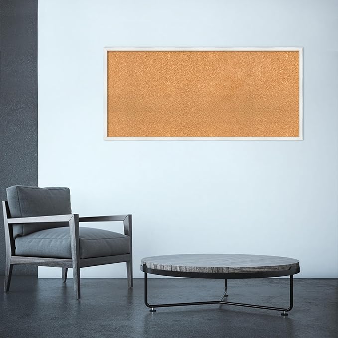 Amanti Art Natural Cork Board for Wall, 21x45 Vision Board with White Frame, Oversize Corkboard Office Decor for Home Organization, Country Rustic Corkboard Pinboard to Display Items for Home