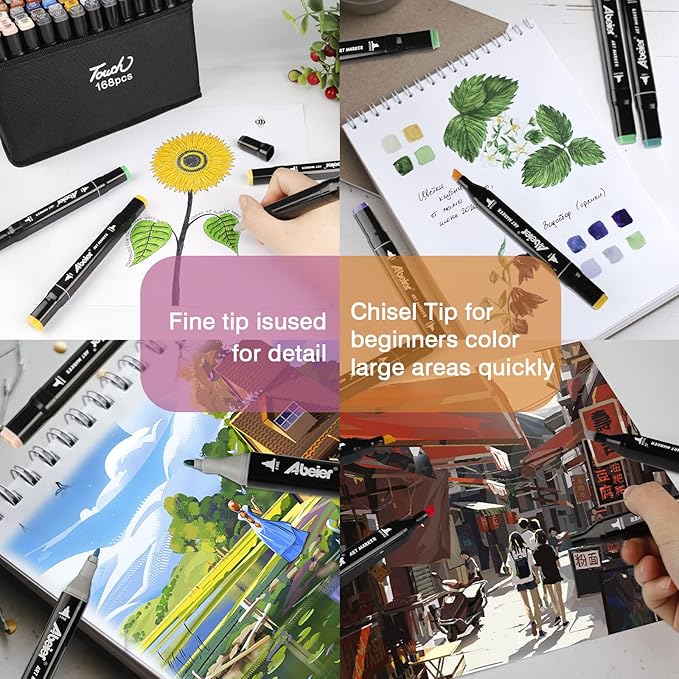 168 Colors Alcohol Markers Set, Dual Tips Blender Art Markers for Drawing, Permanent Sketch Markers for Kids adult coloring, Alcohol Based Markers, Adults Coloring and Artist Illustration.