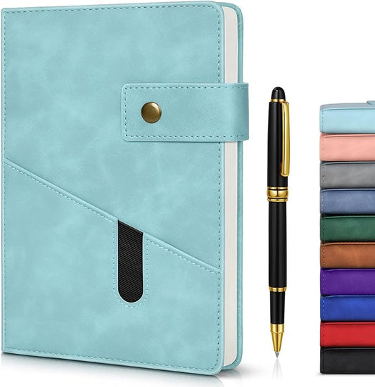 A5 Lined Leather Journal Notebook for Men Women,5.9" X 8.4" Hardcover Journal with Pen,200 Pages 100 Gsm Thick Ruled Paper Daily Diary for School,Travel,Business,Work,Home Writing