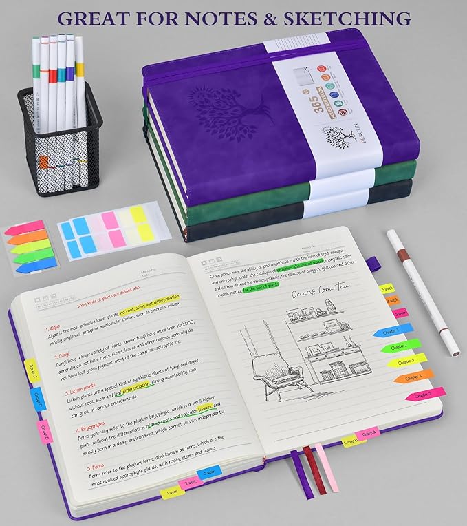 B5 Lined Journal Notebook - 365 Page Large Leather Journals for Writing Women Men，Hardcover Notebook with 100Gsm Thick Pages，Daily Diary for Travel, Work，School，College Ruled (7.6" x 10.3")