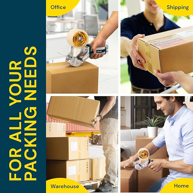 Excell EXC-828PL PUSHFLAP Tape Dispenser (2 Inch Wide), Manual, Metal/Plastic, 3 Inch Core for Carton Sealing & Packing, Easy One-Hand Operation - 1 Set + 2 Rolls of Transparent Tape