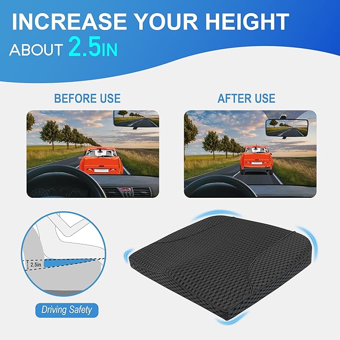 Car Seat Cushion, Comfortable Memory Foam Seat Pillow for Driving, Sciatica-Back Pain Relief, Cushion for Car-Truck, Office, Wheelchair - Mesh Black