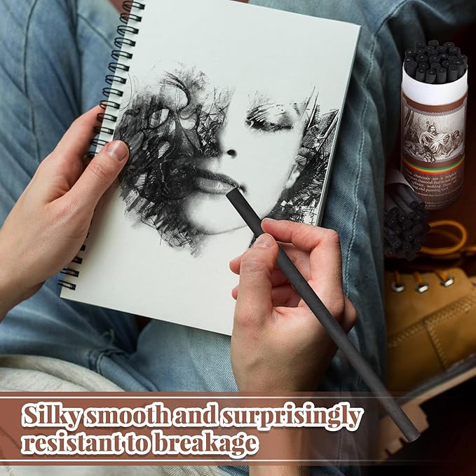 Gueevin 24 Pcs Willow Charcoal Sticks, Willow Charcoal, Artists, Beginners, Students, Perfect for Sketching, Drawing, Shading, and Fine Art (2-4mm，4-5mm，5-7mm，7-9mm)