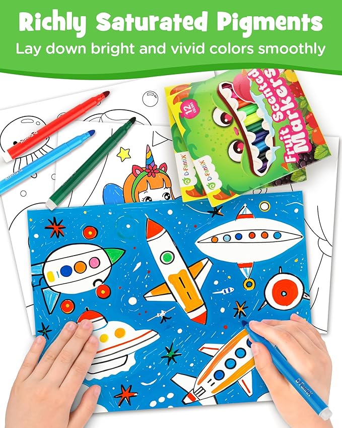 D-FantiX 12 Packs Fruit Scented Washable Markers for Kids Toddlers, 144 Count Coloring Markers Set, Bulk Art Supplies, Back to School Supplies, Gifts for Party Favors, Classroom Prizes, Donations