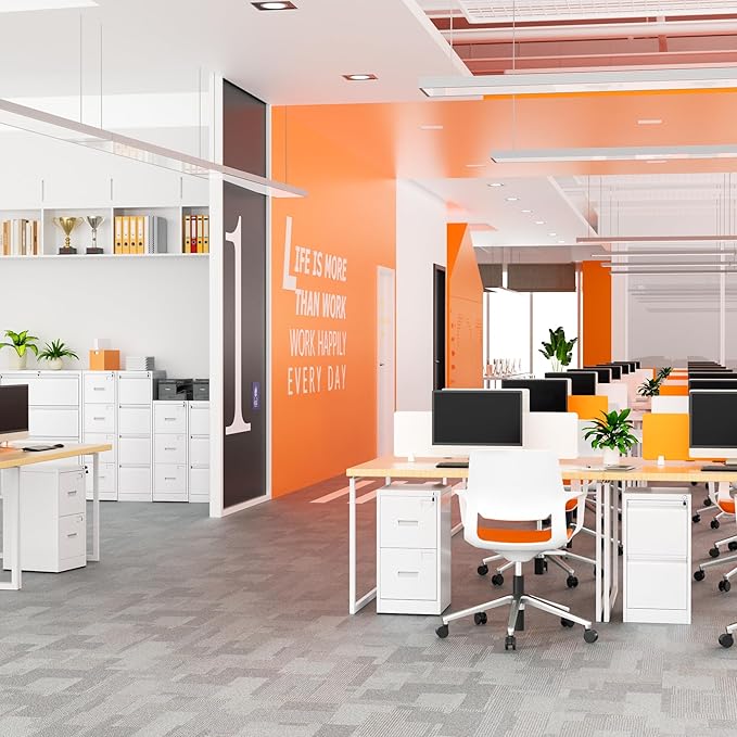 Crownland Lateral File Cabinet with 3 Drawers, 15" W Metal Lockable Office File Cabinets for Home Office- Stores Letter/Legal/A4/F4 Files(White)